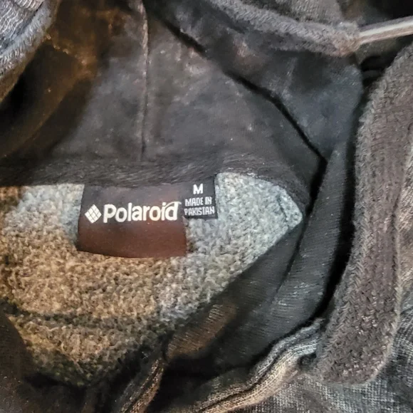 Womens Polaroid Acid Wash Retro Cropped Hoodie Long Sleeve Size M - Picture 2 of 8